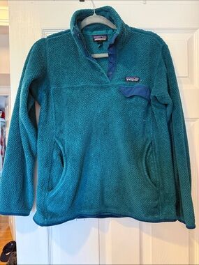 Patagonia Teal Pullover Fleece Snap‑Placket Sweater